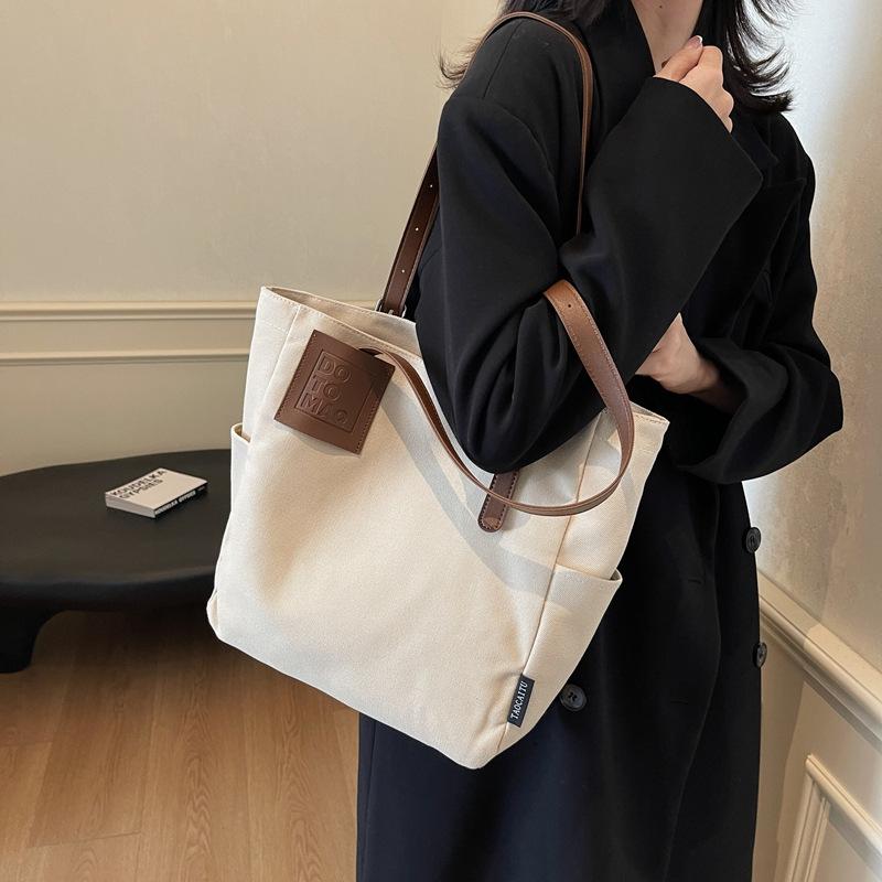 2025 Winter New Fashion Simple Tote Bag Commuter Casual Shoulder Bag Handheld Student Canvas Bag Large Capacity