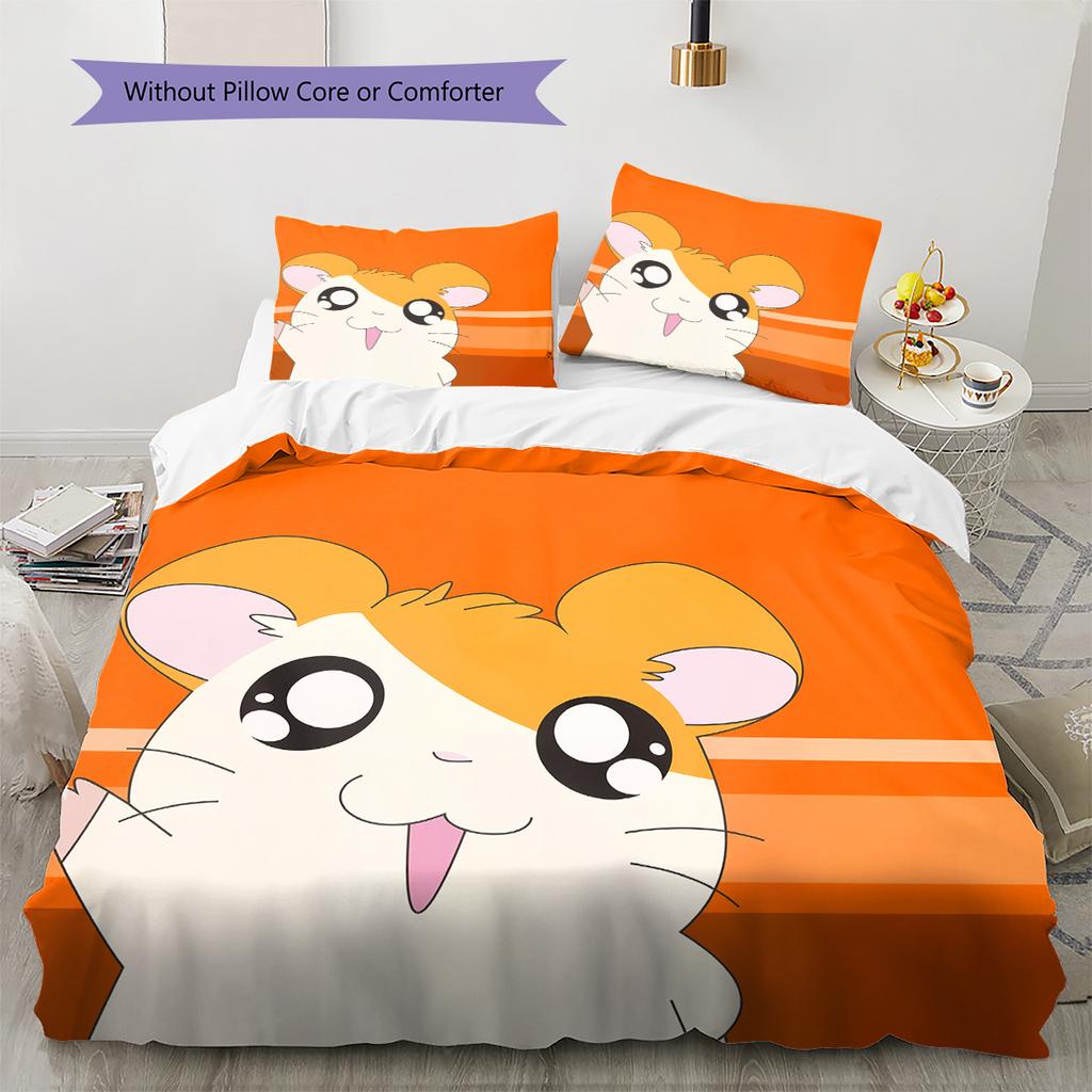 Hamtaro Pattern Bedding Quilt Set Home Decoration Gift (1 * duvet cover + 2 * pillowcase without core)