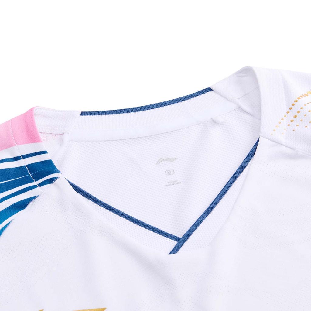 Li Ning Badminton Series Sports Casual Simple Short Sleeve Badminton Shirt Unisex Tops Standard-White AAYV165-2