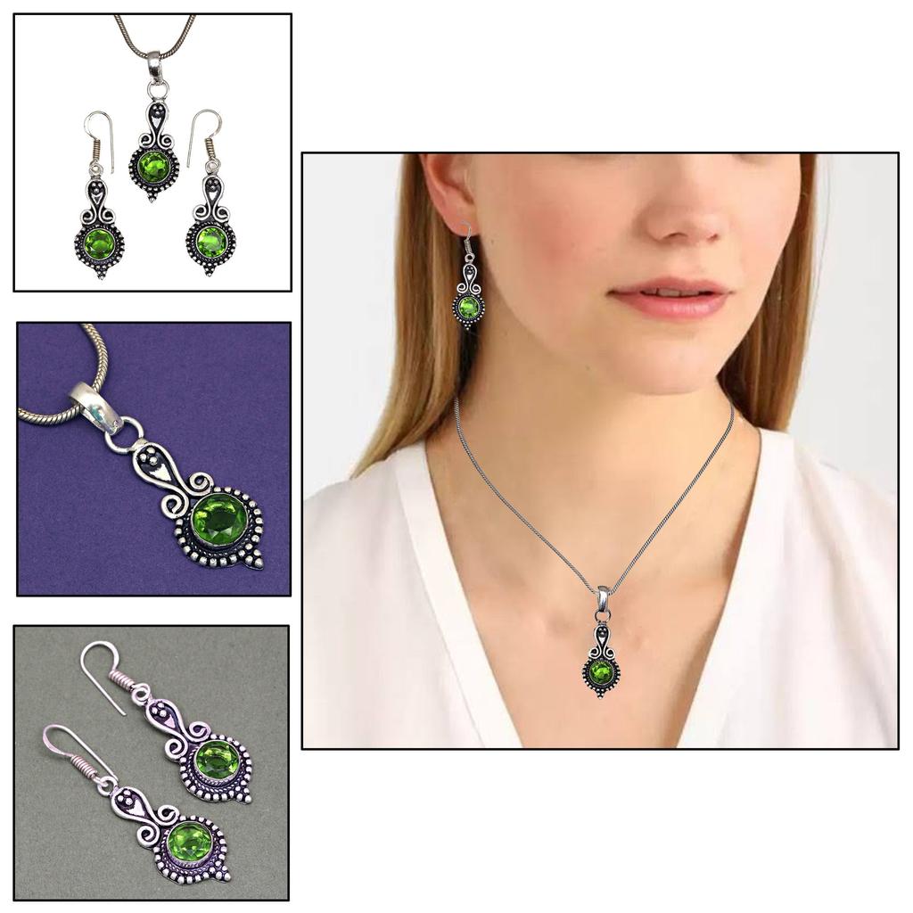 Peridot   Gemstone Pendant Jewelry Set Quartz Necklace 18-20''