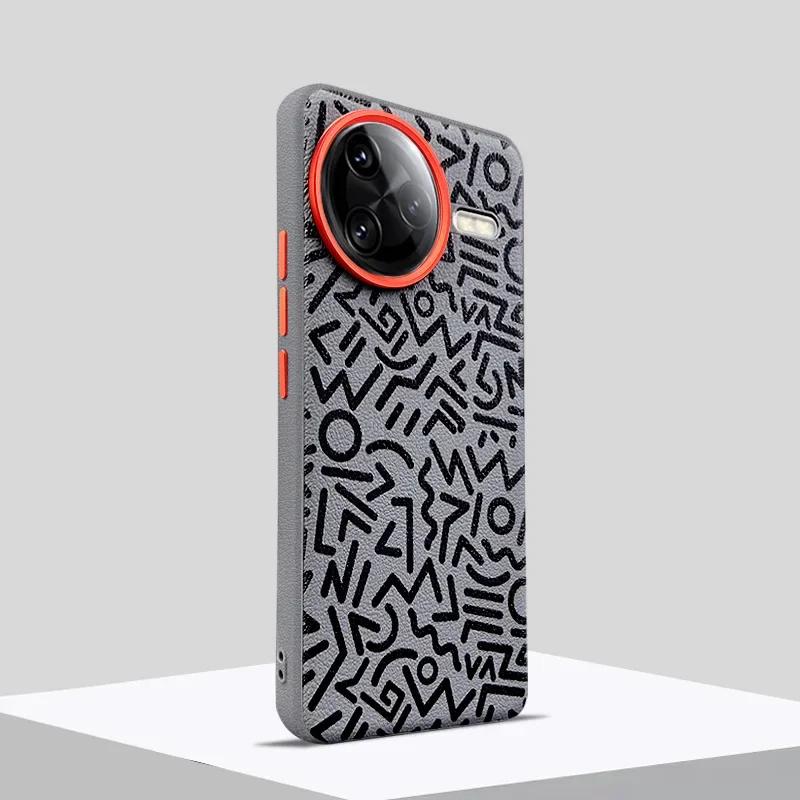 Luxury Graffiti Painted Leather Case for Xiaomi Redmi K80 Pro K80 Metal Button+Hardware Camera Len Large Hole Mobile Phone Cover
