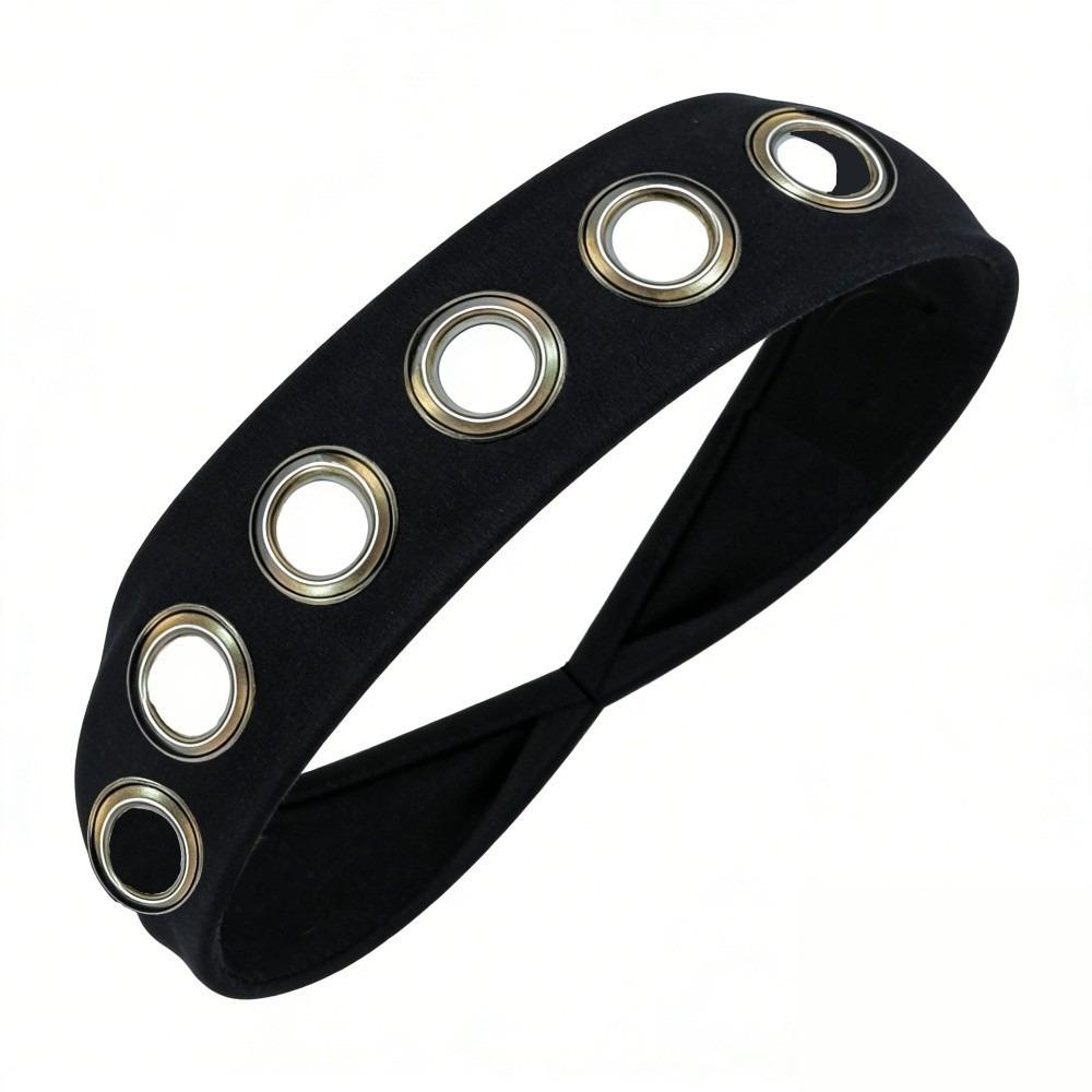 Solid Color Hollow Metal Headband Grommet Yoga Elastic Hair Band Women