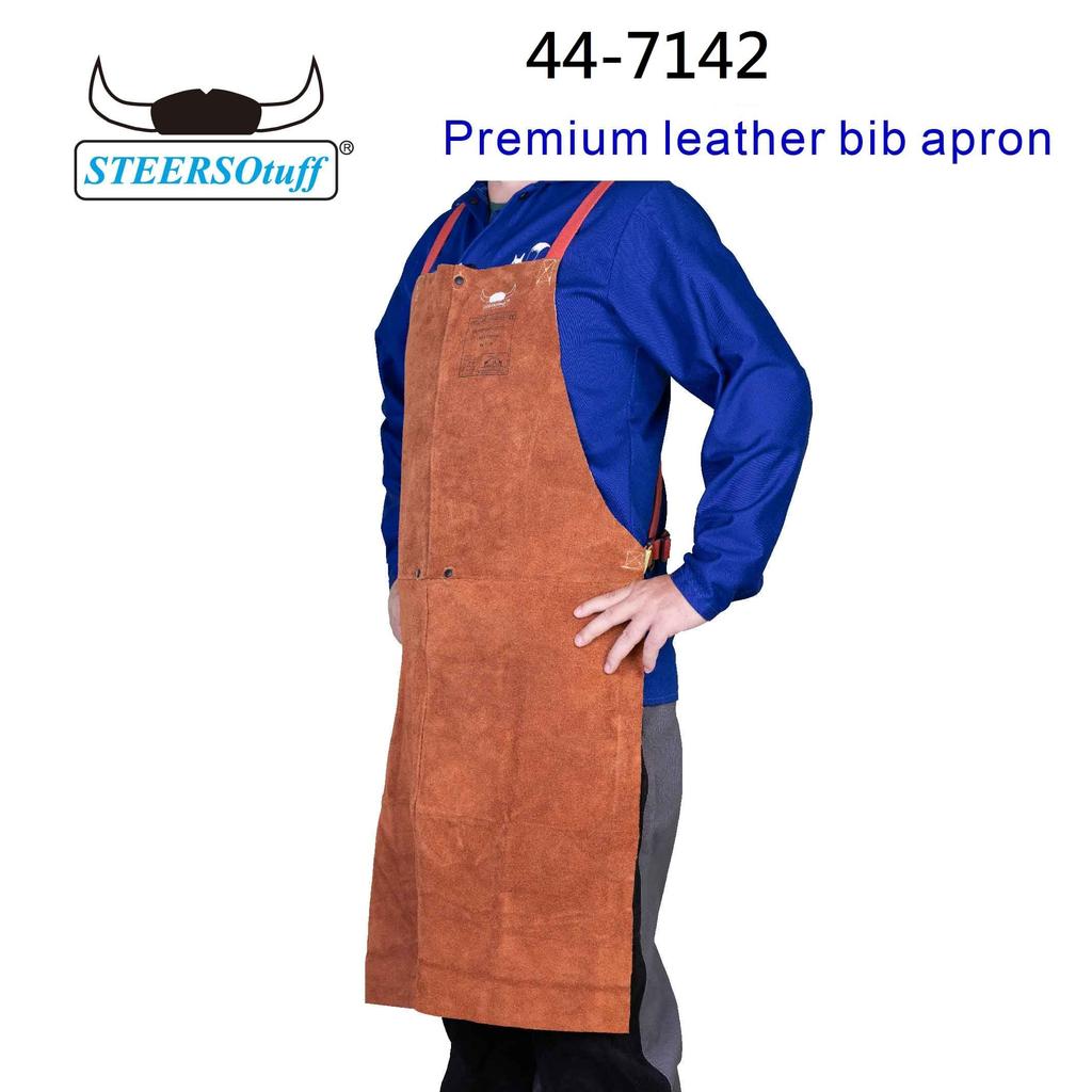 Weldas Premium Leather Bib Apron with Unique Strap Coffee Length Width [STEERSOTUFF] Self-Balanced System, Brown, 44-7142, 107cm, 60cm.
