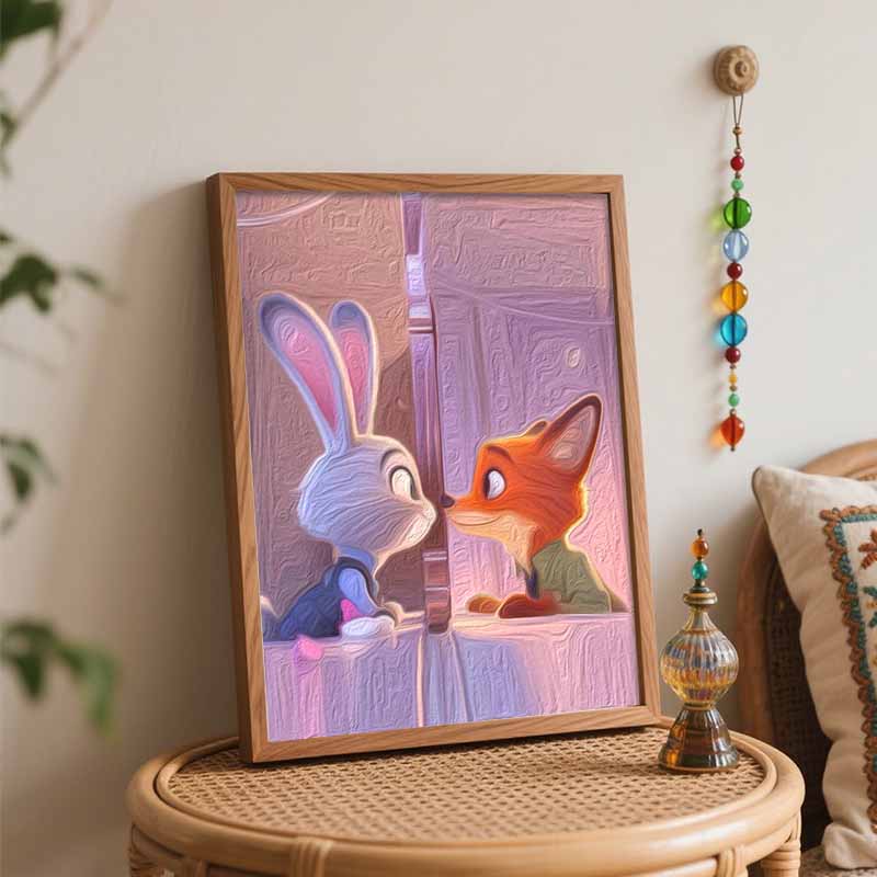 Disney digital oil painting rabbit and fox hand painting home decoration painting