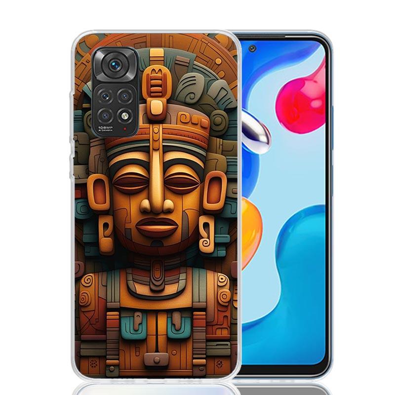 Mayan Stone Totem Pole Phone Case For Xiaomi Redmi Note 13 14 15 Pro Plus 12S 12 14S 11S 11E 10 10S 11 11T 5G 4G Cover Coque Red