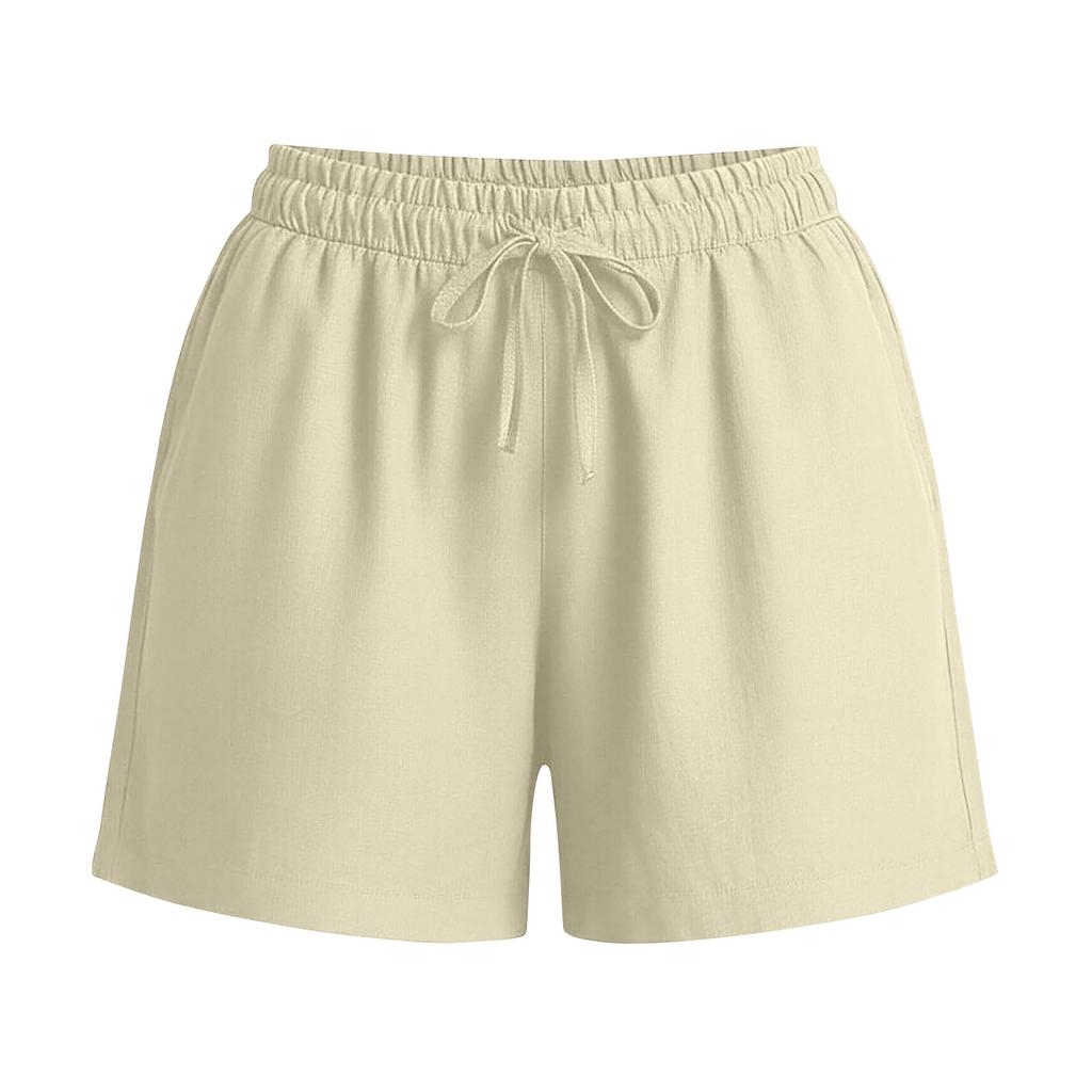 Women's Soft Cotton Linen Shorts Pockets Soft  Button Closure No Zipper Slim Fit Shorts