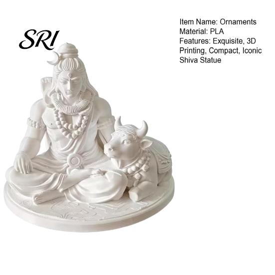Home Altar Ornament 3D Printed Sacred Shiva Statue with Nandi Bull, Miniature Desktop Meditation Prayer Room Decoration Decor, Spiritual Gift for Yoga