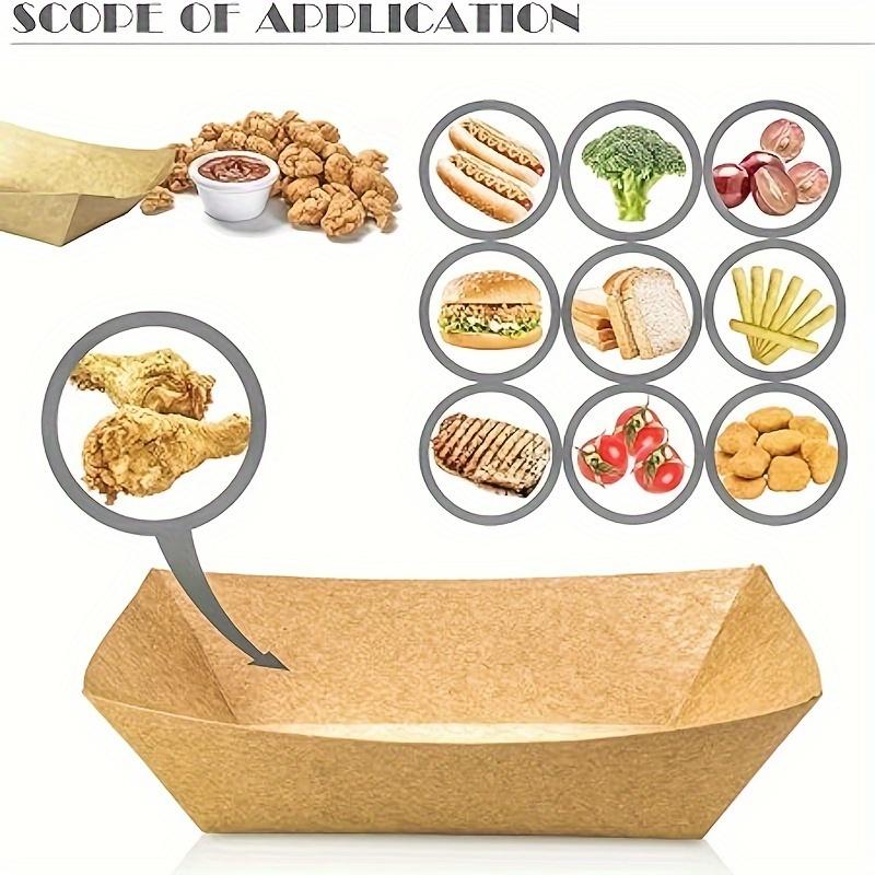 100pcs Kraft Paper Food Tray Heavy-duty Food Boat Trays Disposable Service Basket For Snacks Fries Tacos BBQ Party Tableware Set