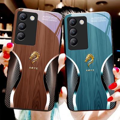 Деревянный Дракон Для Y72 33S 11 03 36 96 Lite 35 16 Iqoo 12 V40 SE 5G 29 40 21 30 X80 Pro Vivo Чехол для телефона из закаленного стекла Черный