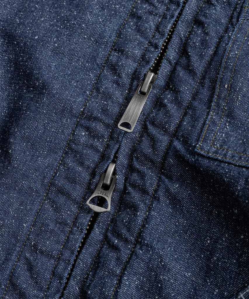 BEHEAVYER Washed Leather Collar Sports Jacket Denim Washed