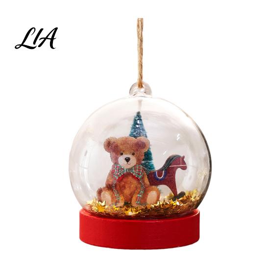 Christmas Tree Ornaments Crystal Ball Style Bear/Nutcracker Hanging Ornament, Transparent Spherical Miniature Retro Holiday Scenes Pendant with