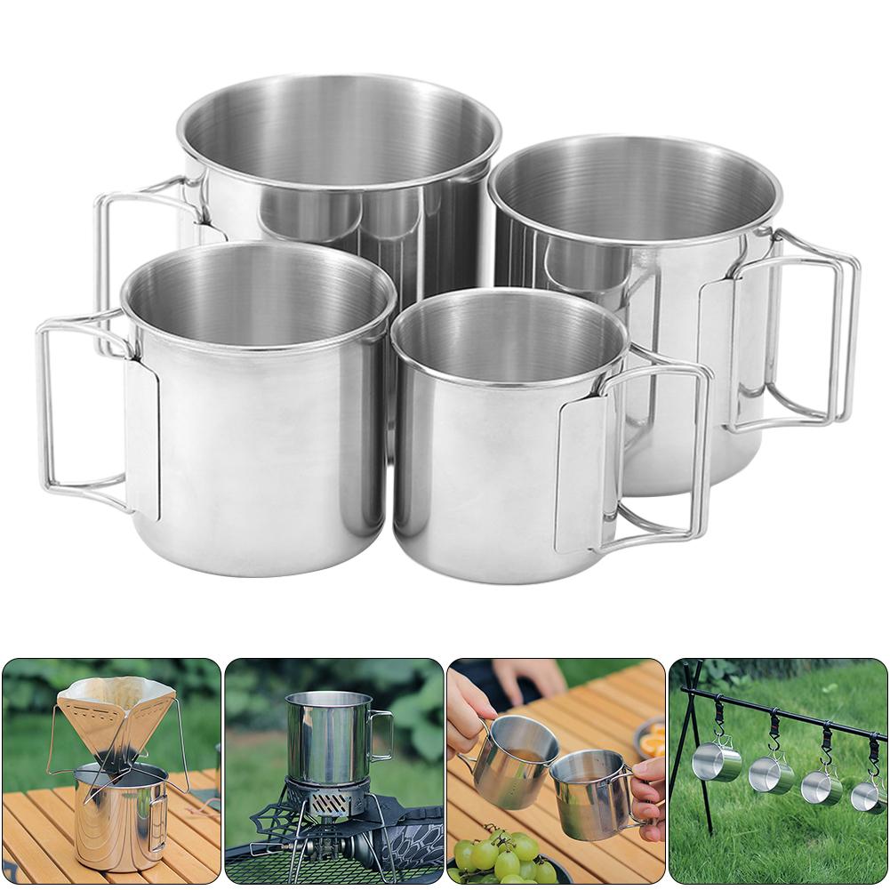 Camping Mug with Foldable Handle Tea Beer Coffee Mug Lightweight Portable Camping Cup Stainless Steel for Camping Hiking