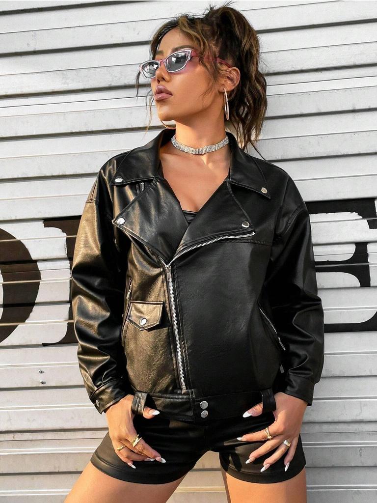 Rose Beauty A Drop Shoulder куртка из искусственной кожи мото