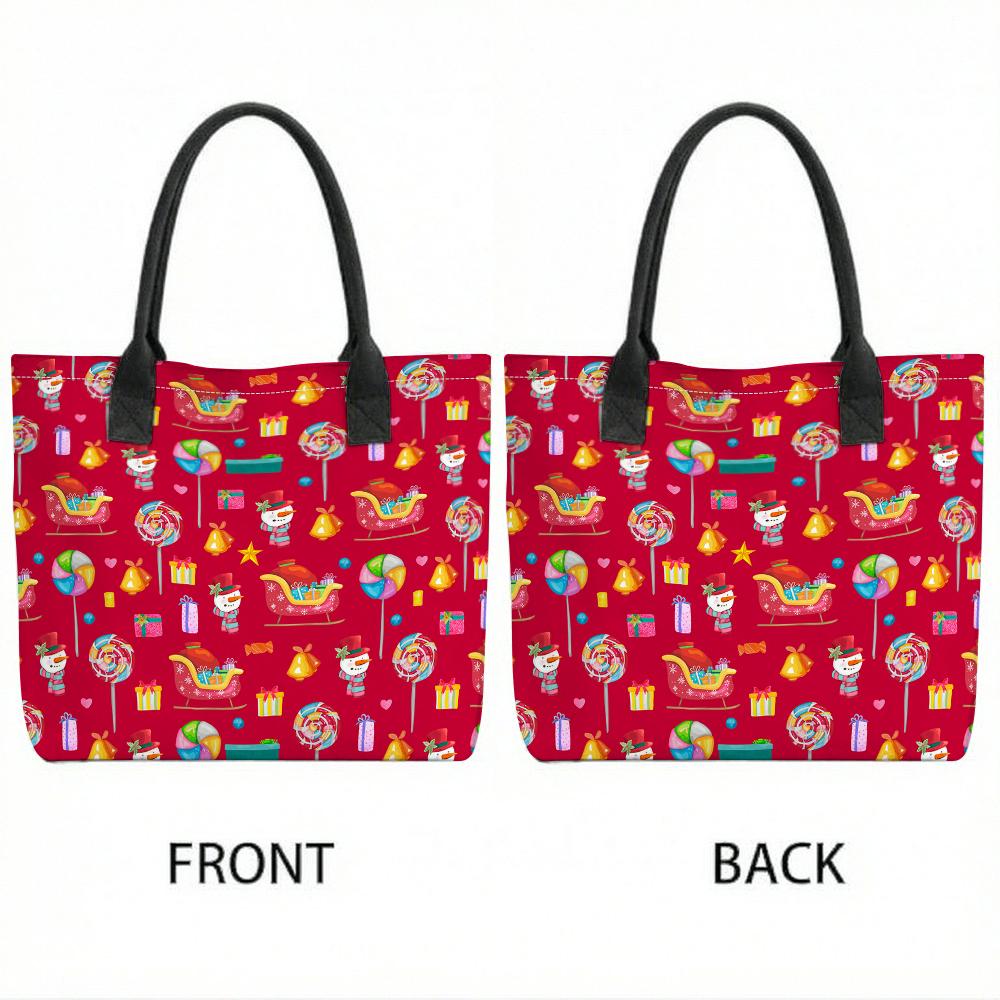  Christmas Pattern Casual Tote Bag Large Capacity Daily Handbag for Holiday Shopping Outdoor Use