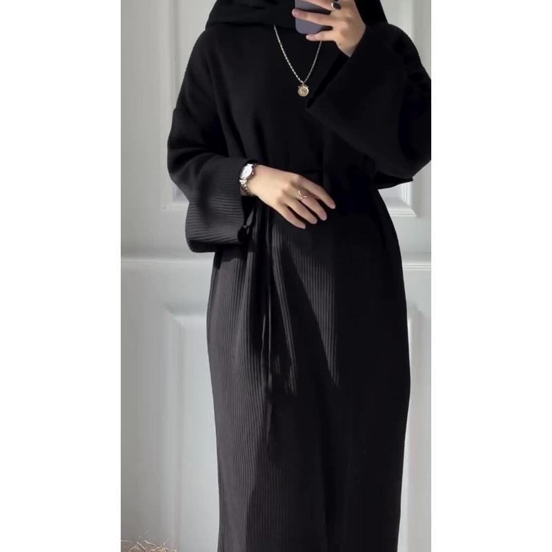 Женское платье больших размеров, новое осеннее, свободное, повседневное, с завязками, круглым вырезом и длинными рукавами