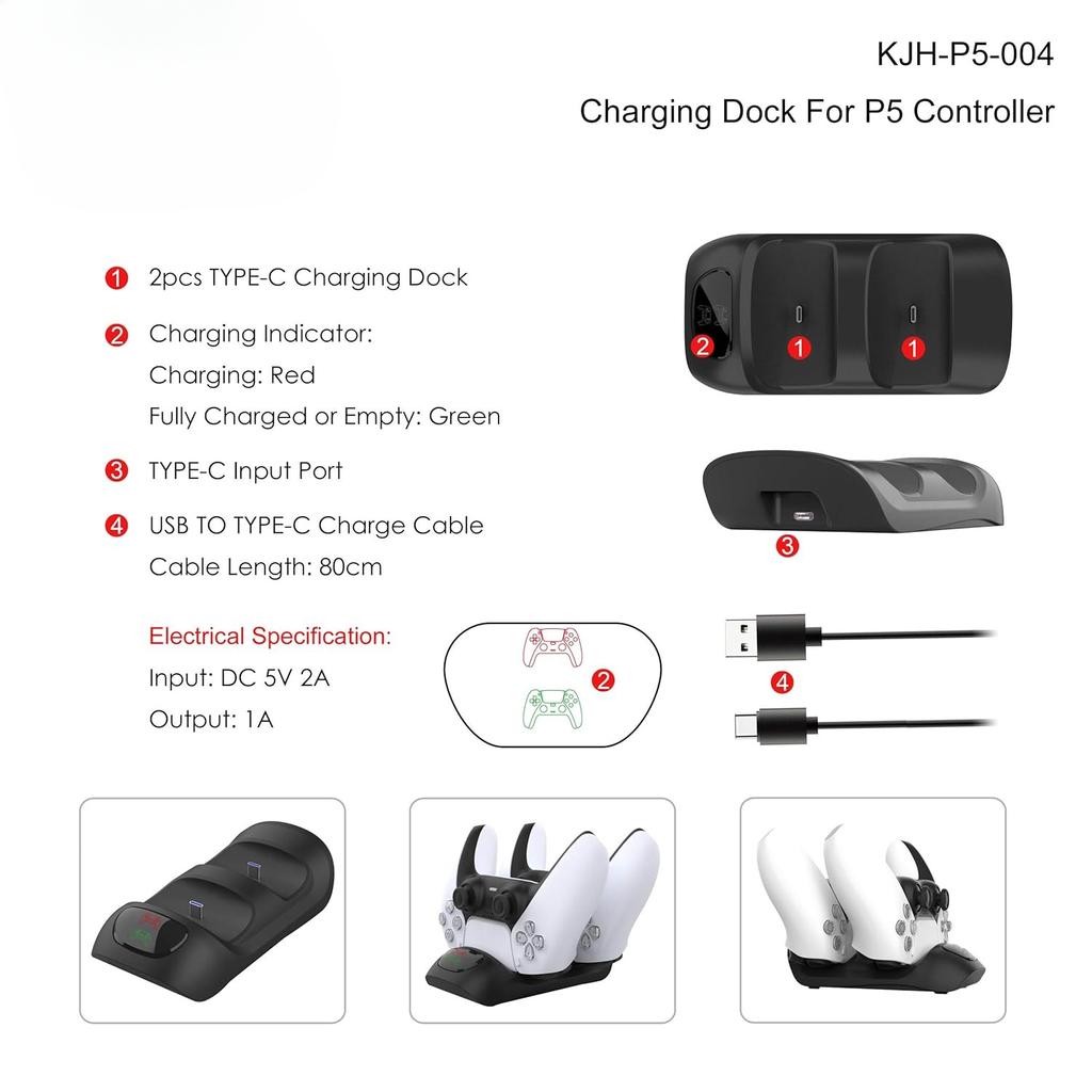 Док-станция для зарядки контроллера Dual Sense Двойное зарядное устройство с USB для PS5 USB Внешнее