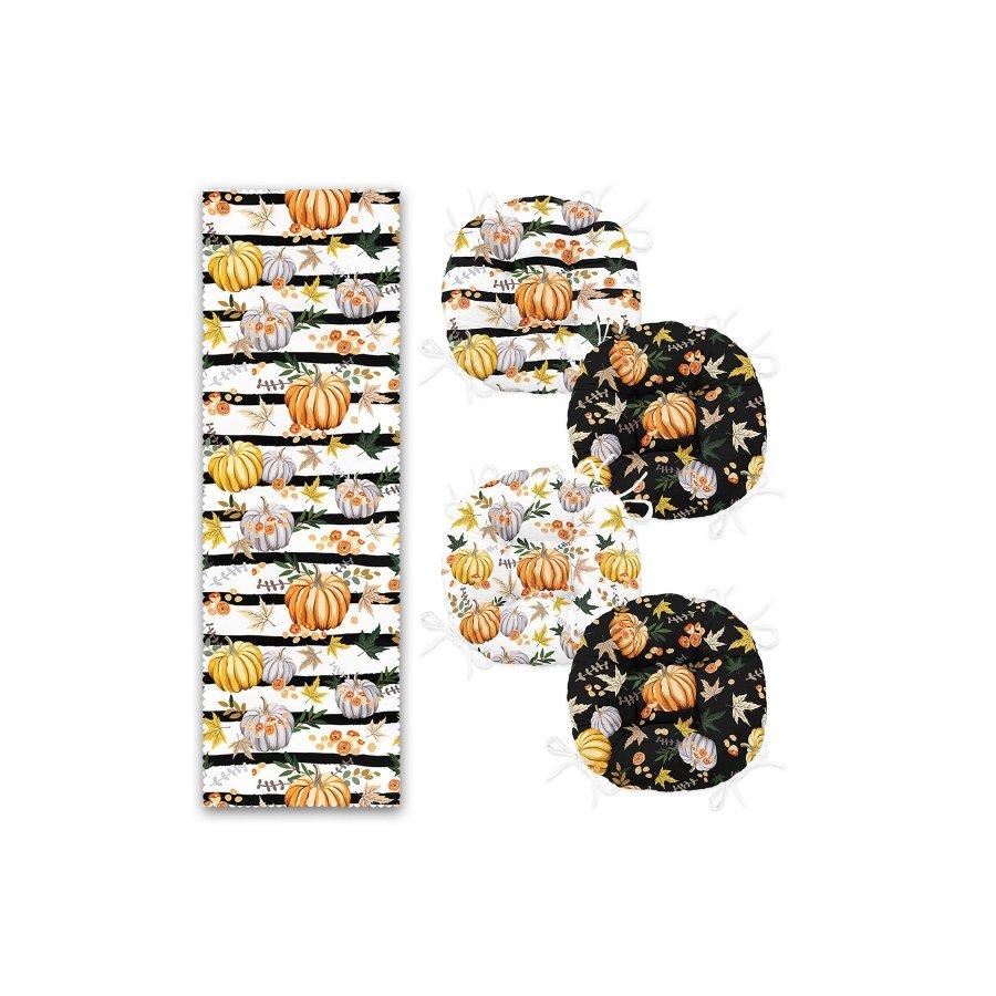 Набор подушек для стула из 5 предметов / 4 круглых подушки для стула с цифровой печатью и 1 полозок