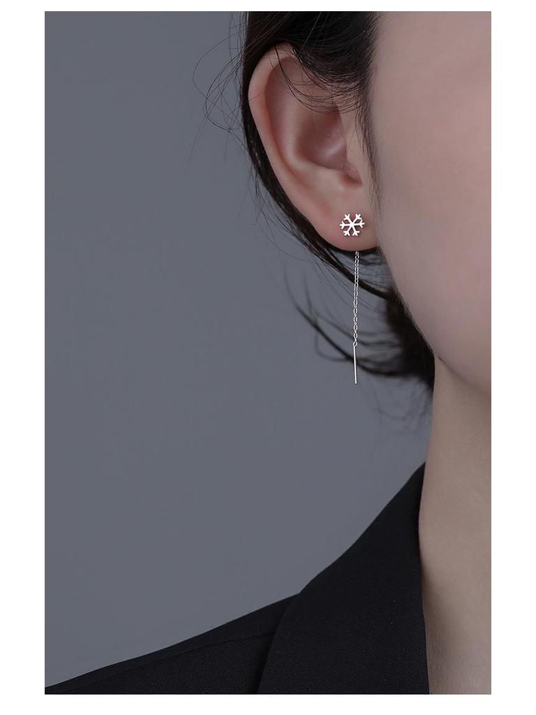 Banyan Tree S925 Silver Snowflake Tassel Earrings for Women – Korean Style