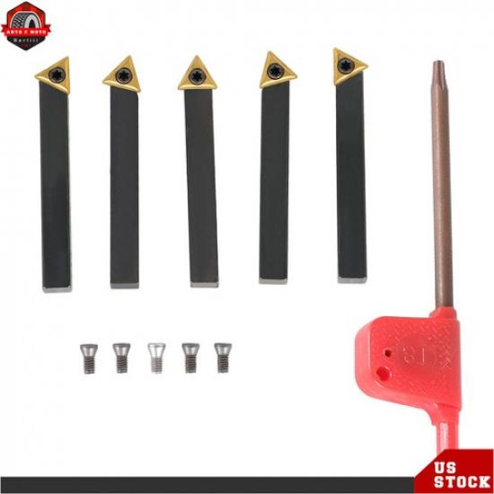5 PCS 1/4'' Carbide Indexable Turning Tool Set in Fitted Box For Lathes US