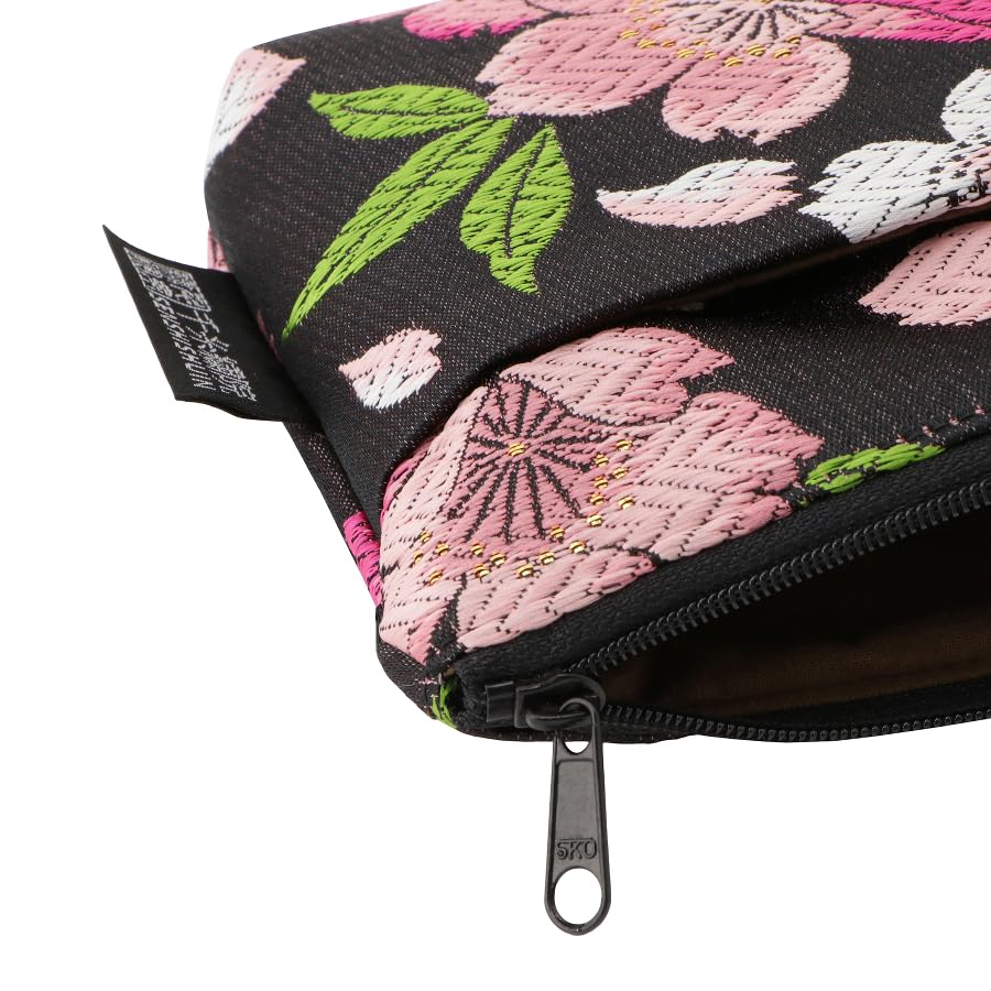 Senshishuin Nishijin Brocade Pouch with Black Love Cherry Blossom Design (Lined) (Small)
