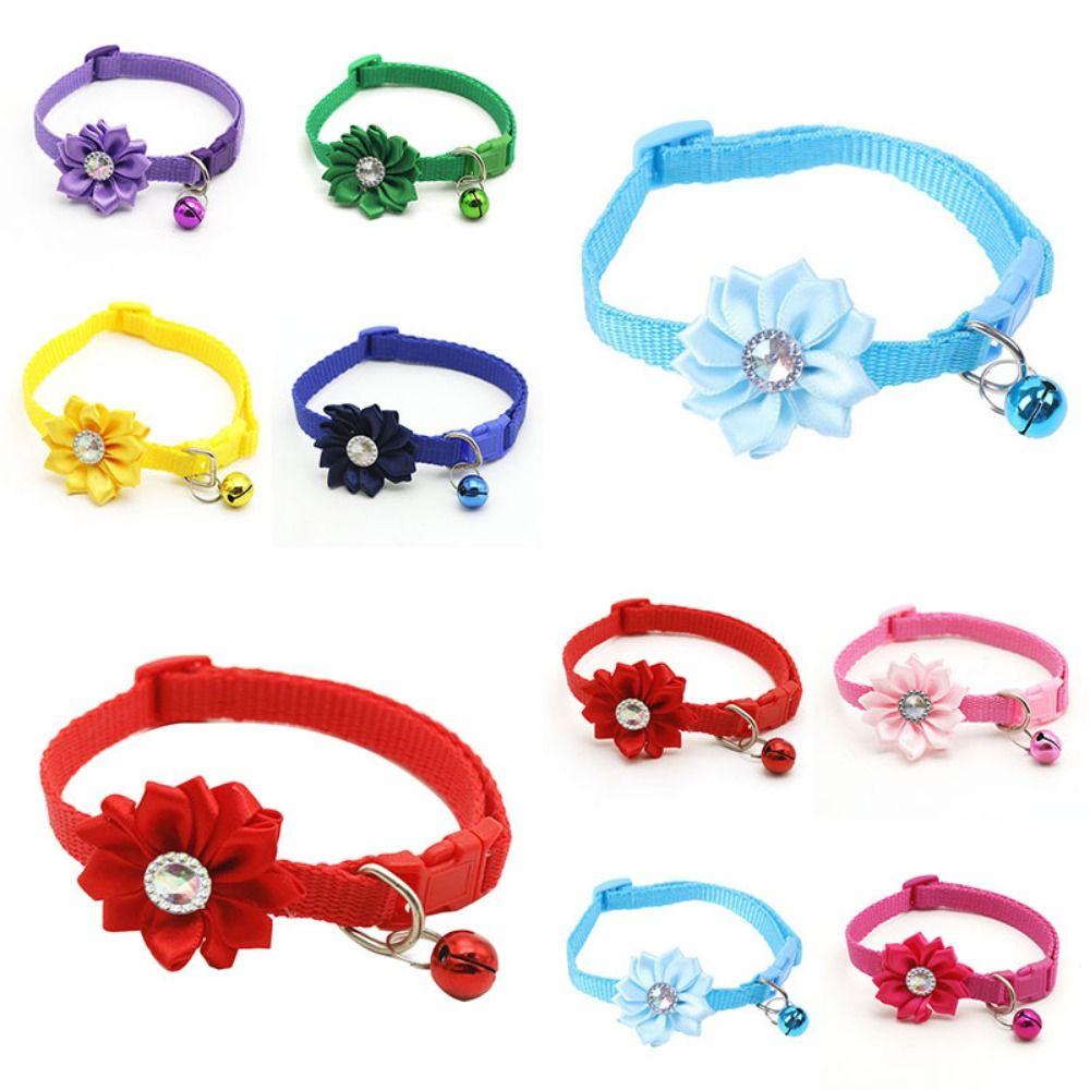 Adjustable Cat Flower Necklace Cute Dog Neck Ring Fashion Pet Bell Flower Collar Pet Party