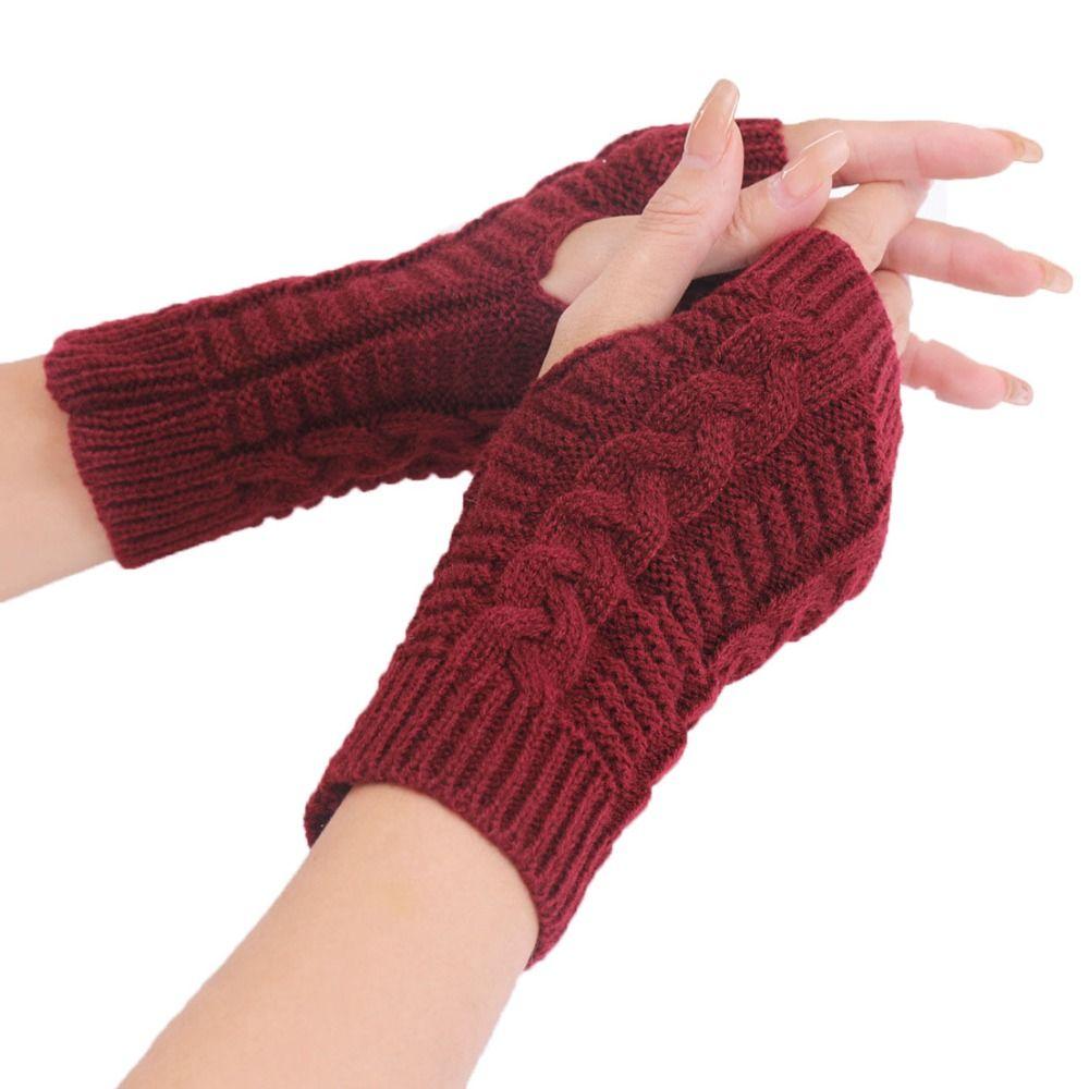 Outdoor Riding Mittens Knitted Gloves Half Finger Gloves Fashion Twists Gloves Men