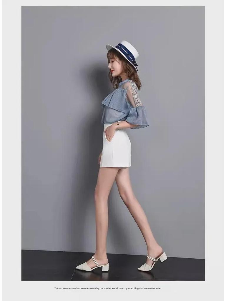 Женские белые шорты с высокой талией – Весна 2024 г., облегающий крой, свободные широкие брюки, повседневная мода