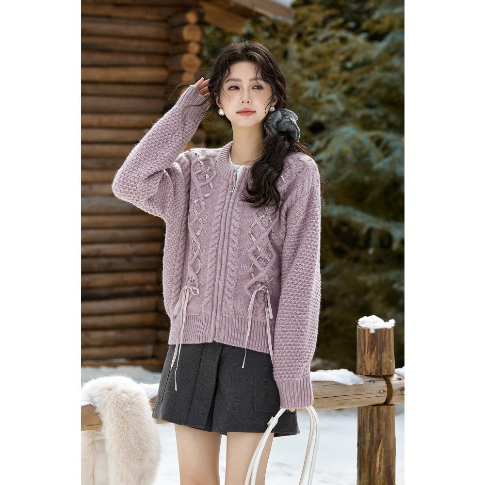 Mishow Вязаный кардиган с бантом из жареного теста, шерстяной свитер, зимний женский, с застежкой-молнией и лентой, теплое пальто Bejirog MXD56Z1002