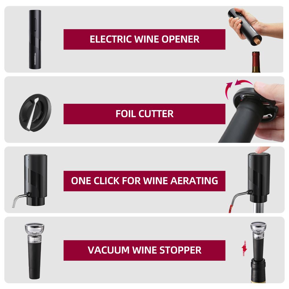 Открывалка для бутылок, электрическая открывалка для вина, 4-в-1, винный графин, аккумуляторный, беспроводной, автоматический инструмент для вина, домашний бар, дорожный подарок