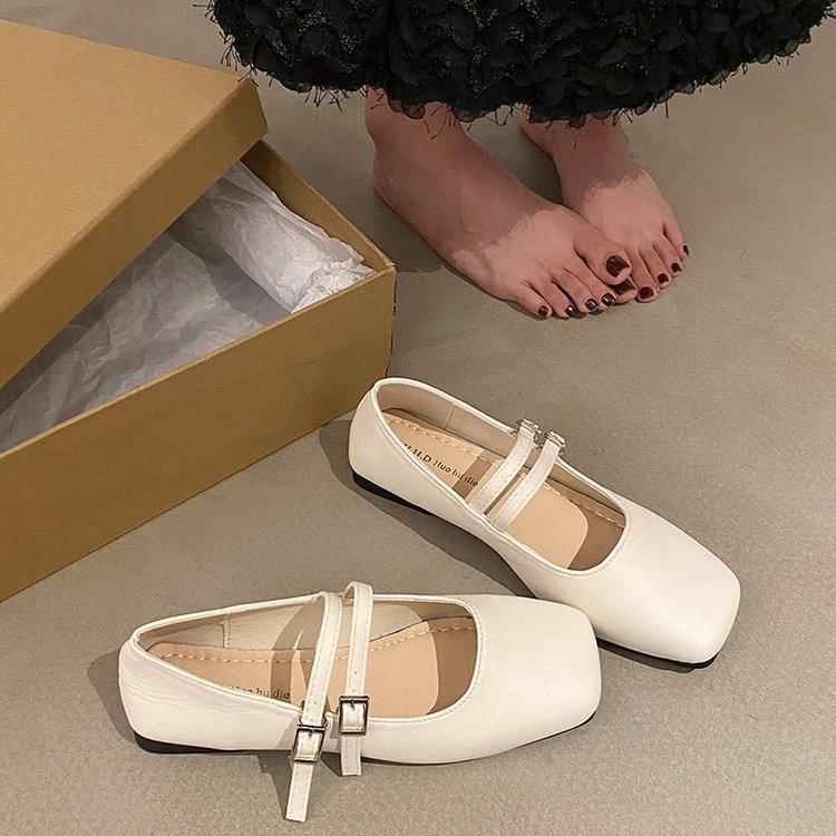 Retro Square Head Shallow Mouth Single Shoes Female Spring and Fall Temperament Fairy Soft Flat Bottom Mary Jane Shoes