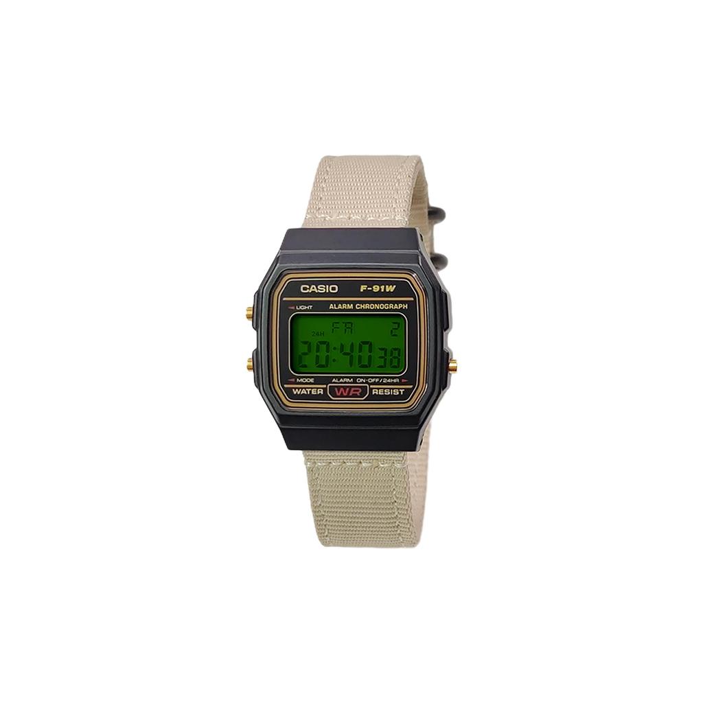 Casio Коллекция Custom Часы с кварцевым механизмом и нейлоновым ремешком Мужские часы Черный циферблат F-91WG-9(Watch5--)