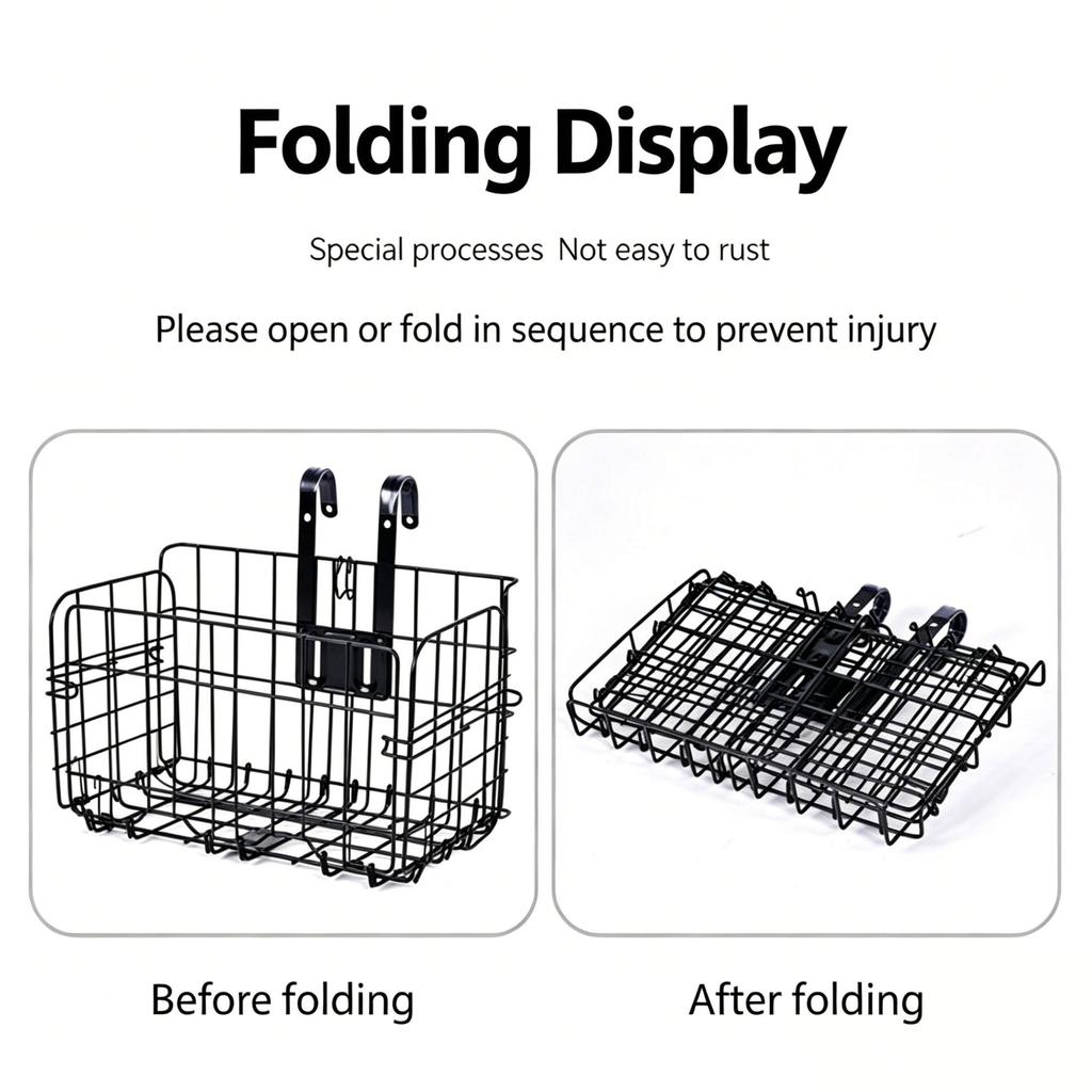 Bike Basket, Heavy-Duty Metal Wire Bicycle Basket with Hooks, Quick Install, Rust-Resistant, Large Capacity for Grocery Shopping Pets Daily Commuting