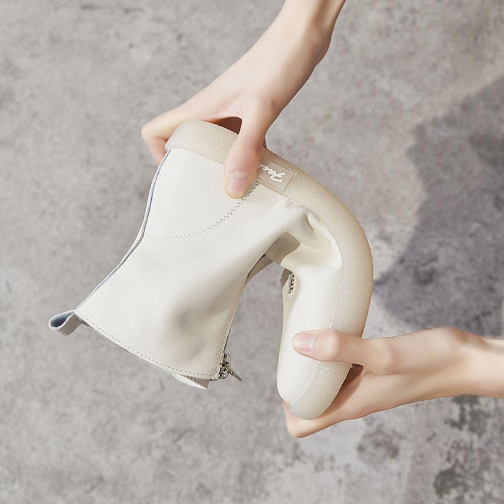 Короткие сапоги женские новые осенне-зимние женские сапоги из коровьего сухожилия с мягкой подошвой повседневные высокие женские туфли с застежкой-молнией спереди