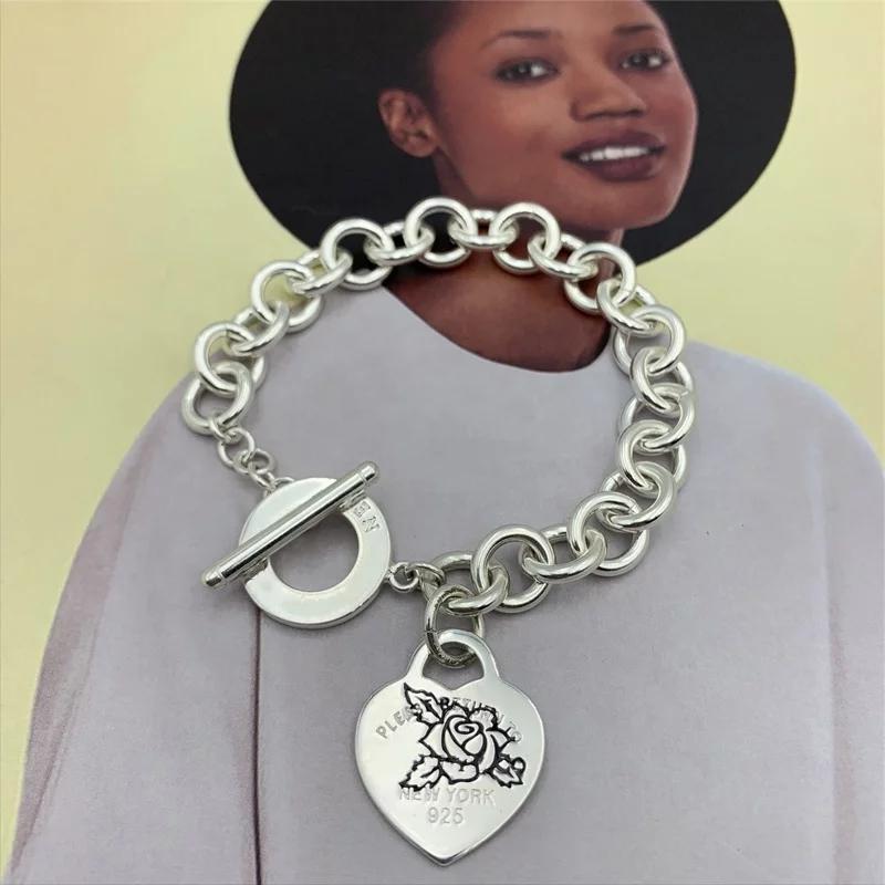 S925 Sterling Silver Love Heart Bracelet, Classic Fashion Style, High Quality Jewelry, Original 1:1, Birthday Gift