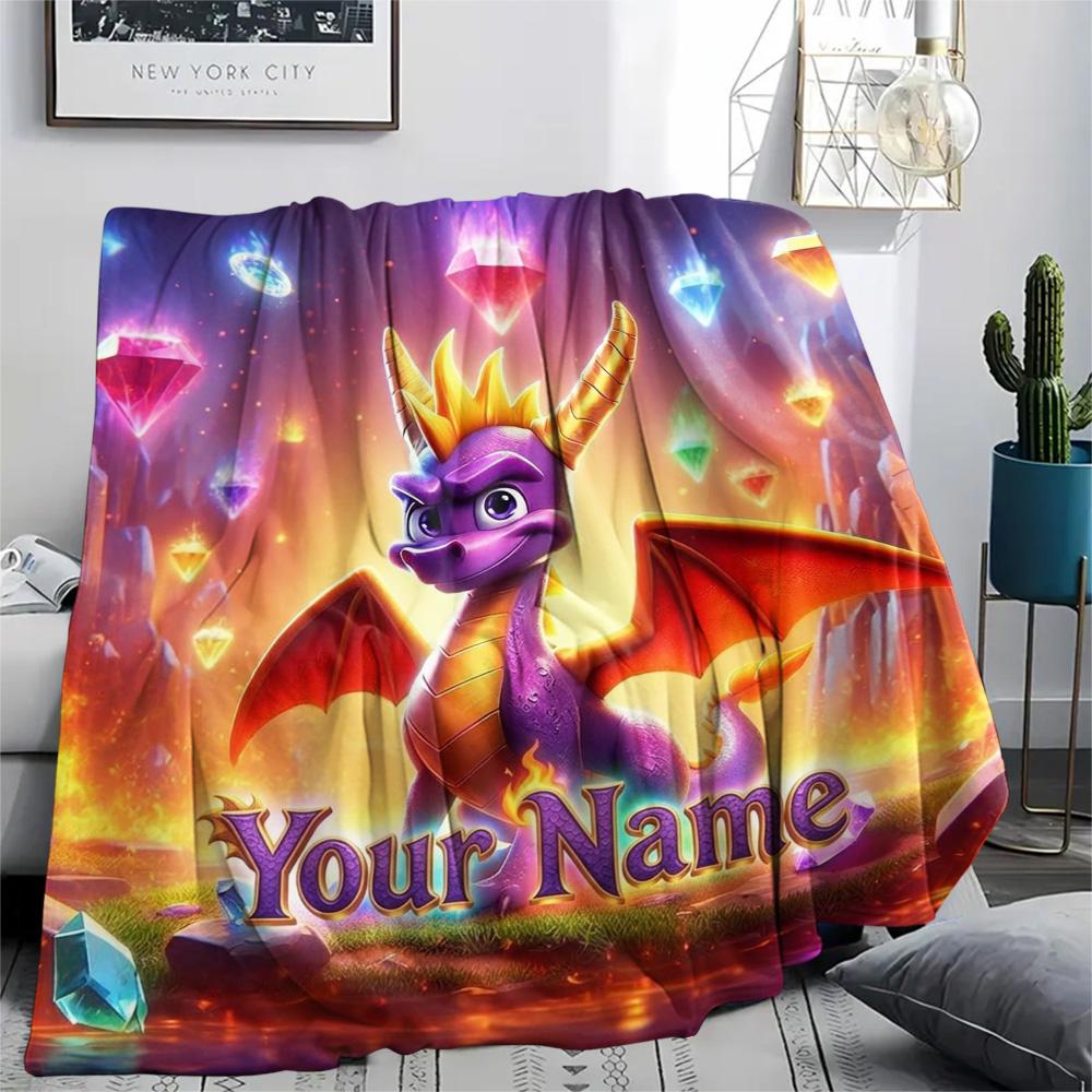 1PC Dragon Quest Custom Name Patterned Flannel Blanket Suitable For All Seasons For Home Decor Warmth And Comfort Gifts Holiday Present