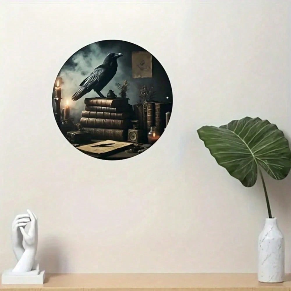 Universal Dark Crow Aesthetic Metal Wall Art, Goth Halloween Home Decor, Vintage Tin Sign for Living Room