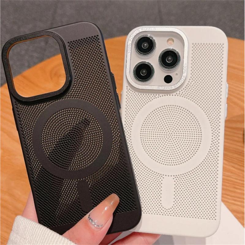 Metal Lens Protection Breathable Mesh Magnetic Magsafe Wireless Charging Hard Phone Case For iPhone 11 12 13 14 15 16 Pro Max Cover