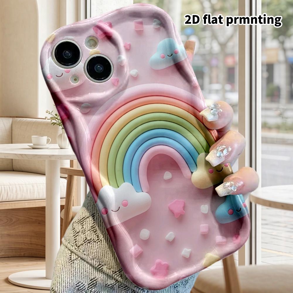 Phone Case: 2D flat design suitable for iPhone 18, 17, 16, 15, 14, 13 Pro cases, couple style, rainbow clouds, Christmas and Halloween gifts
