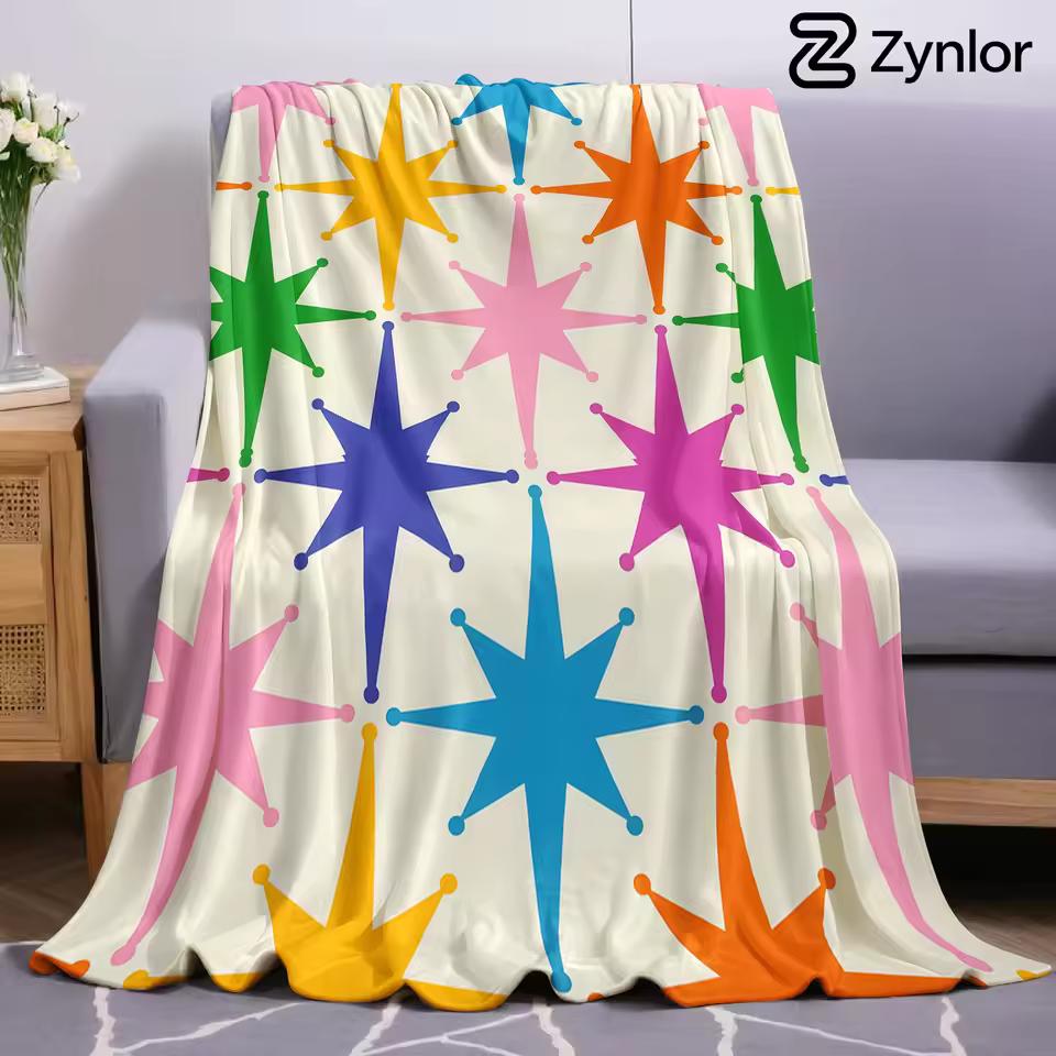 Colorful Star Grid Lightweight Microfiber Soft Christmas Fleece Blanket Warm Cozy Throw for Bed Sofa Office Travel All Season
