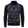 Men Sweaters Mock Neck Zipper Patchwork Pullover Men Winter High Quality Fashion Warm Sweaters for Men