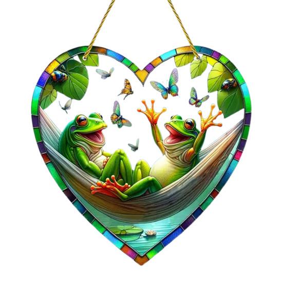 Love Heart Sun Catcher, окрашенный акриловый оконный подвесной орнамент, в форме сердца, для балкона, крыльца, двора