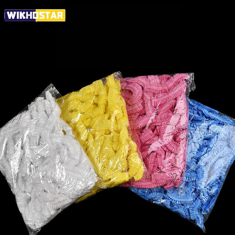 100pcs Disposable Plastic Shower Cap Elastic Disposable Shower Caps Anti Dust Waterproof Hat Hair Salon Beauty Accessories