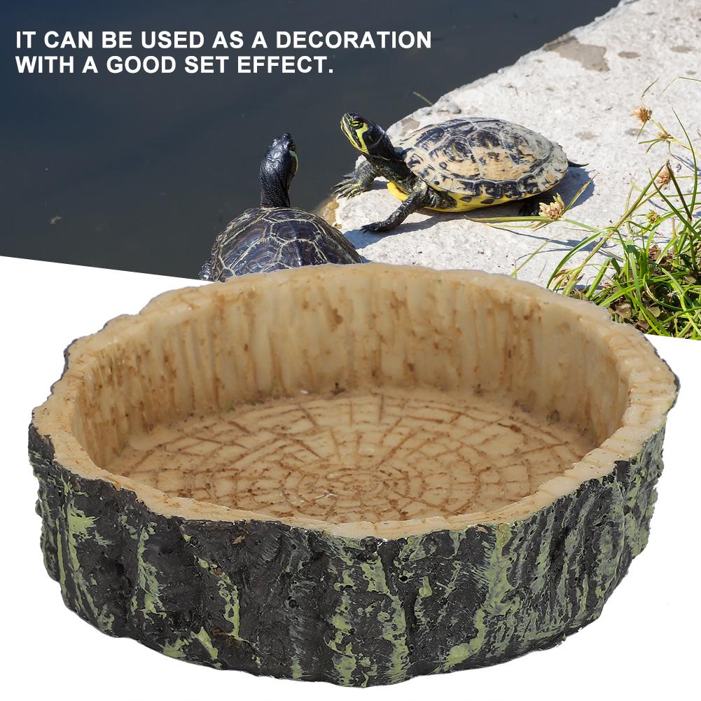 Reptile Water Dish Food Bowl Synthetic Resin Round Pet Eating Pot for Tortoise Terrapin