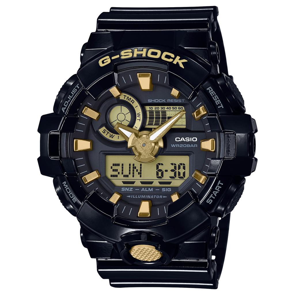 Casio Мужские кварцевые часы GA-710GBX-1A9 с аналоговым циферблатом, водонепроницаемостью 200 м, устойчивостью к ударам, из смолы