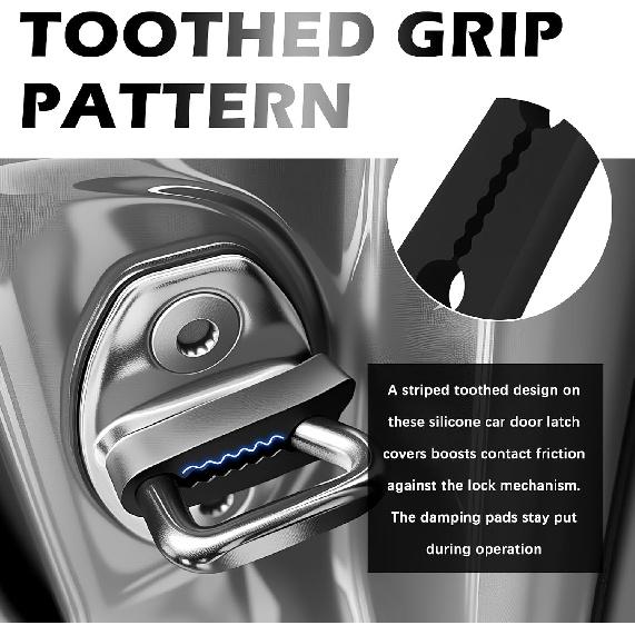 8PCS Silicone Car Door Lock Cover Pad,Tear-Resistant & Flexible Car Door Latch Covers Shock Absorber Pad with Non-Slip Toothed Design,Cars Doors Lock