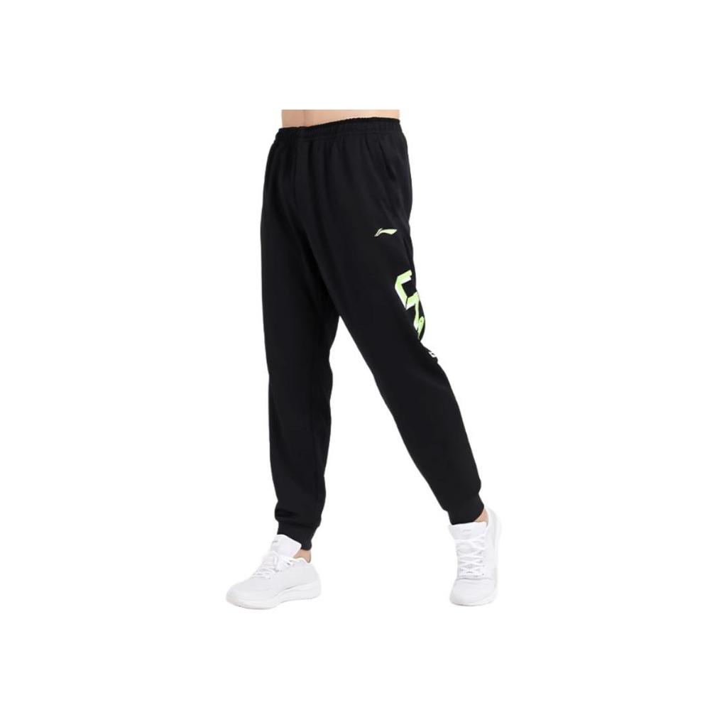 Li-Ning Спортивные модные спортивные брюки с принтом в виде букв, завязками на манжетах и средней талией, мужские плавки, стандартные, черные, YKLU275-3