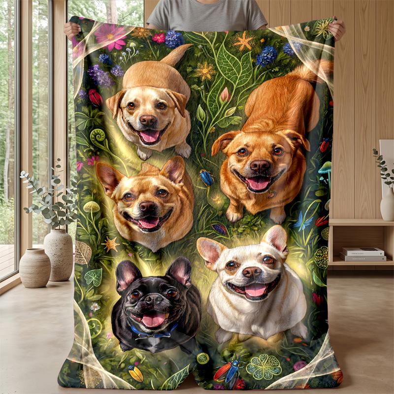 Dogs in Garden 1 Theme blanket Lightweight Warm Flannel Blanket Decorative Throw Blanket for Home Decoration