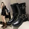 2024 Spring and Autumn New Women's Ankle Boots Women's Retro Brown Belt Buckle Round Toe Solid Color Women's Shoes Zapatos