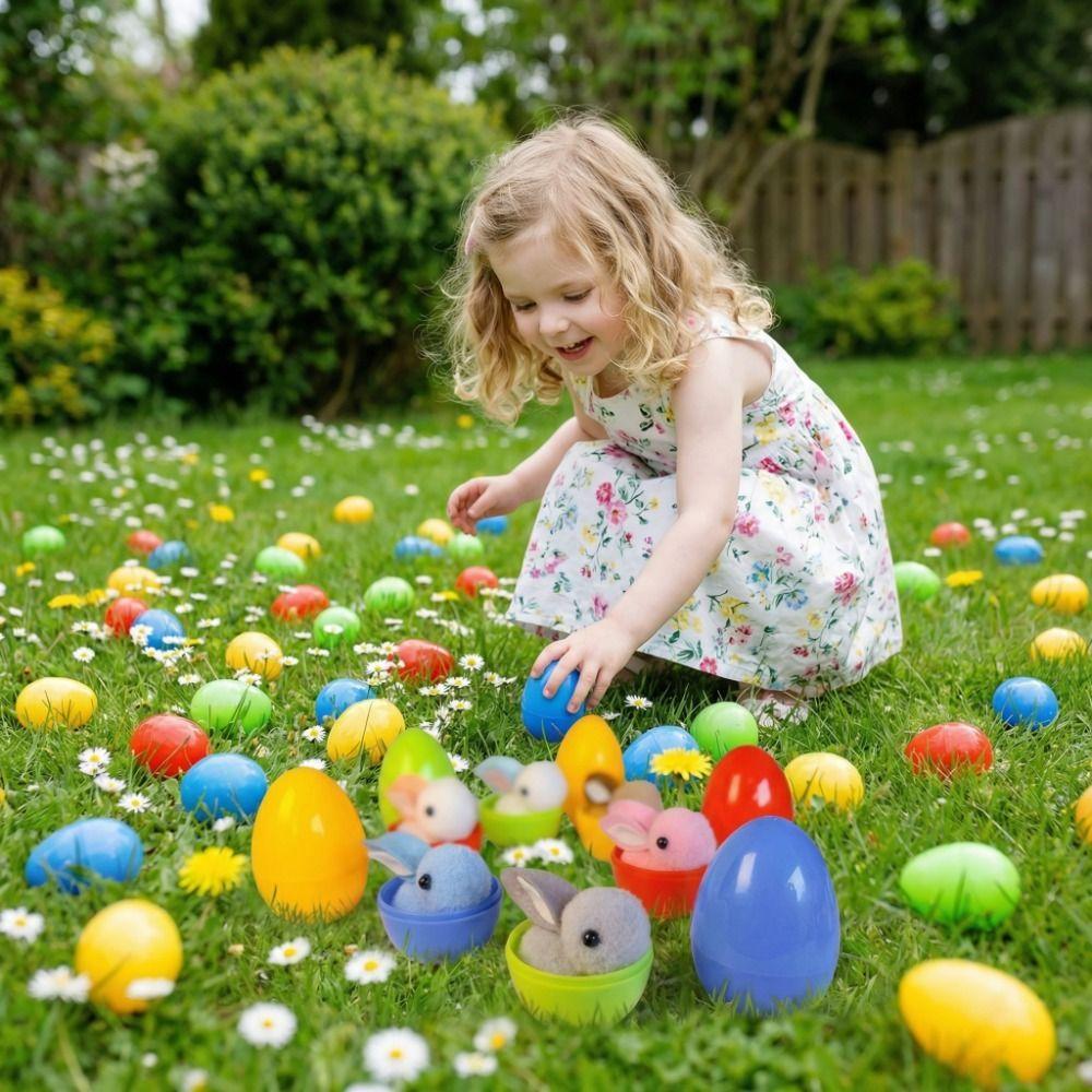16PCS Colorful Easter Surprise Eggs Cartoon Colorful Plastic Eggs Stuffed Bunny Dolls  Easter Party