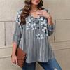 Women's Plus Size Fashion Printed Casual Pleated Round Neck Long Sleeve Top
